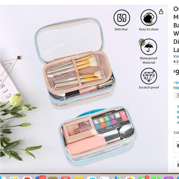 Clear Makeup Bag, Portable Makeup Storage Organizer Cosmetic Bag, Travel - Picture 8 of 9